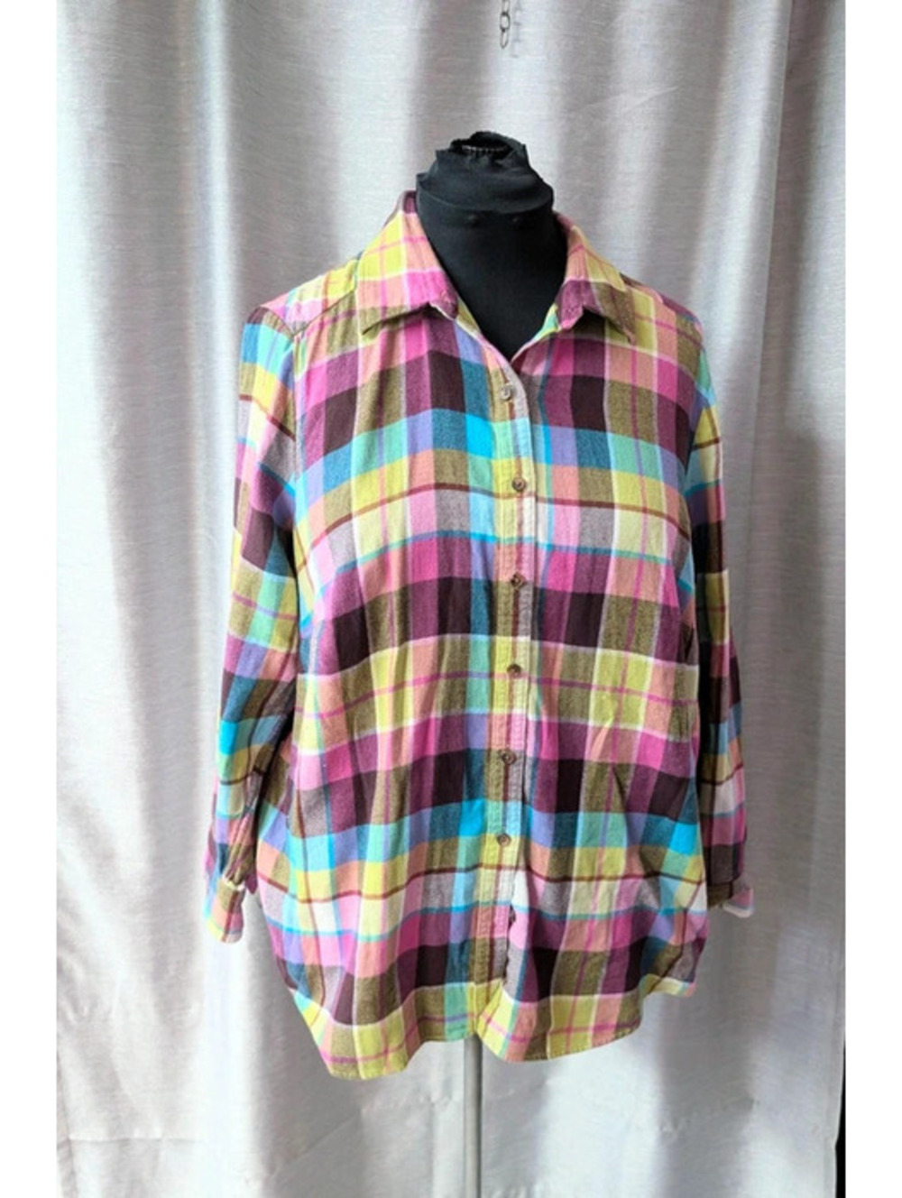 Lands' End Rainbow Cotton Flannel Shirt 2X XXL